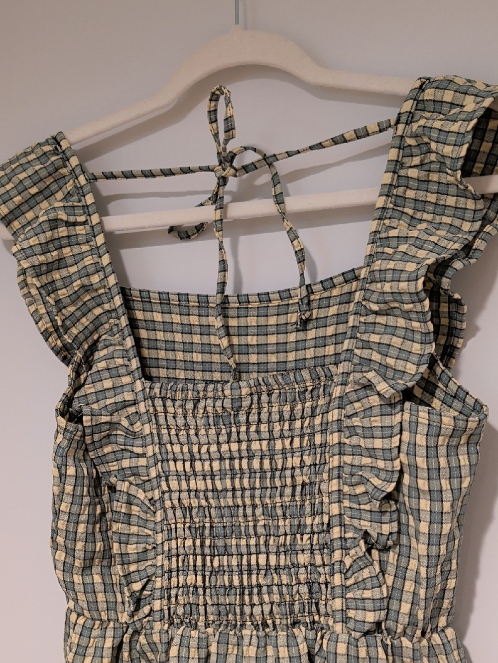 Wild Fable Ruffle Strap Plaid Sundress in Cream and Sage - Picture 3 of 4